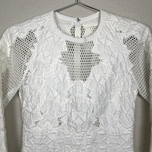 Jonathan Simkhai Burnout Brocade Long Sleeve Dress White Mini Dress 2 Altered - Picture 7 of 16